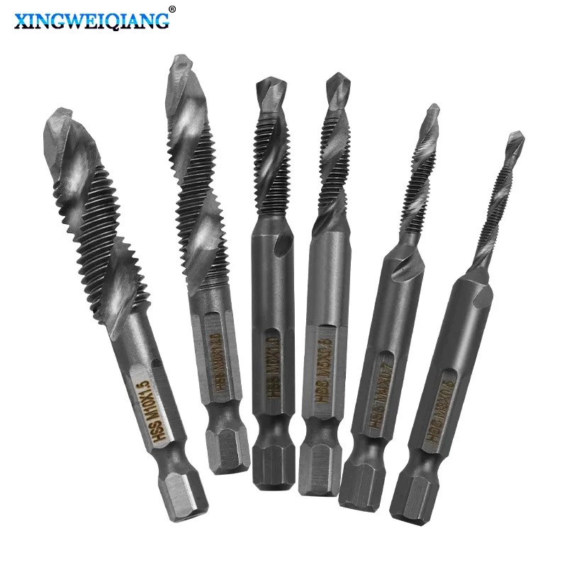 

M3 M4 M5 M6 M8 M10 Composite Tap Drill Bit Thread Spiral Screw Tap 1/4'' Hex HSS 4341