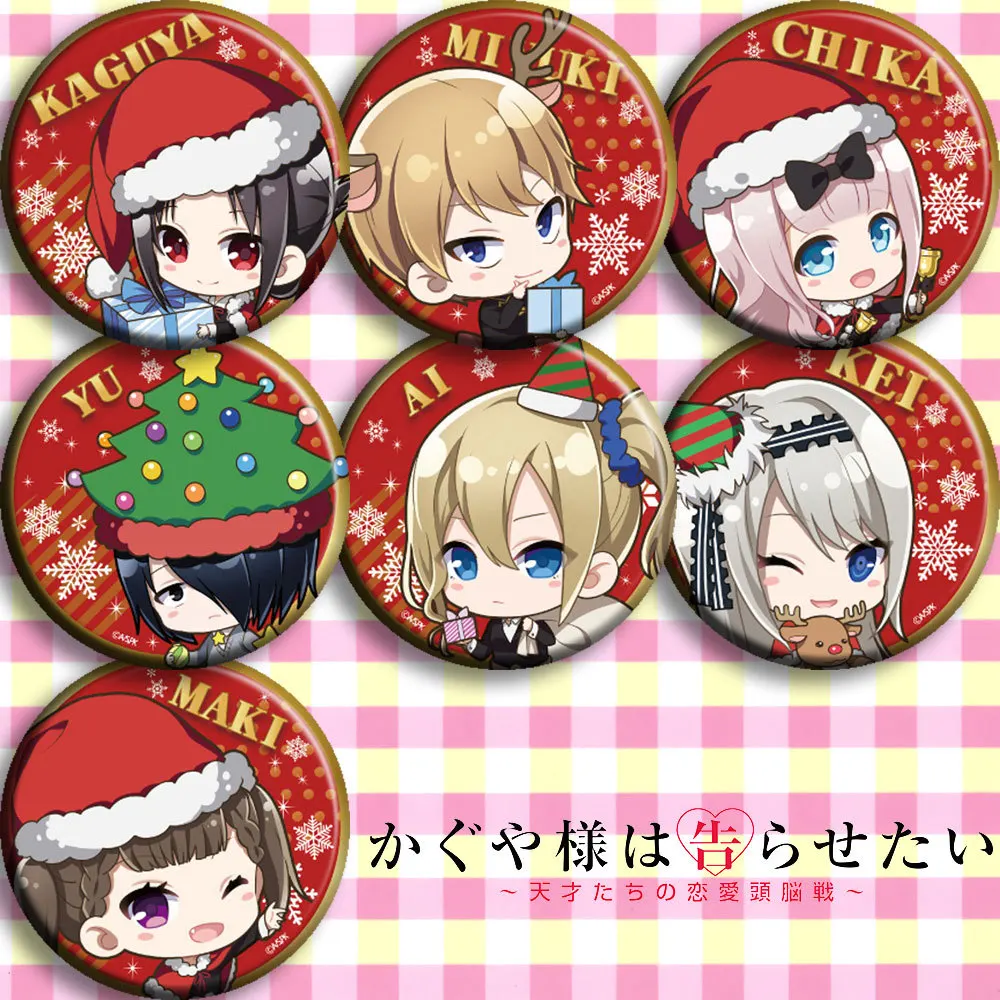 

58MM Tinplate Ishigami Yuu Christmas Red Fujiwara Chika Costumes Badge Cartoon Kawaii Glossy Accessories Novelty Special Use