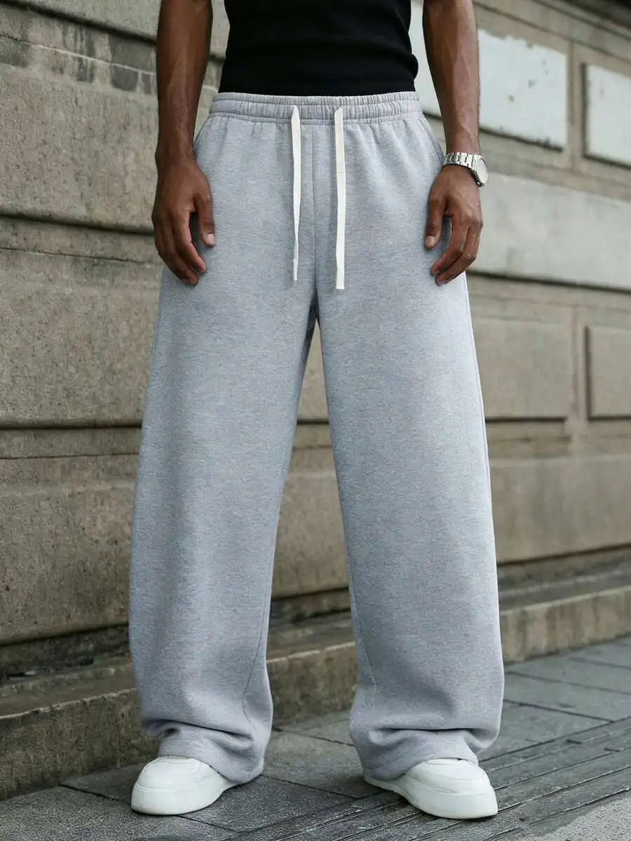 Mens Loose Wide Leg Sweatpants With Drawstring Waist And Pockets Casual Daily Wear