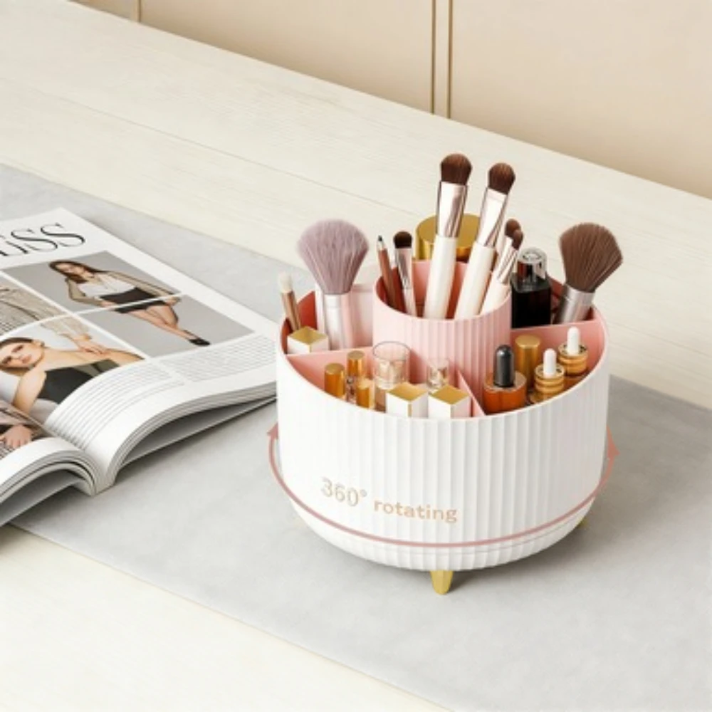 

Органайзер для косметики с 5 отделениями, 360 ° Вращающийся пластиковый органайзер для кистей для макияжа, многофункциональный держатель