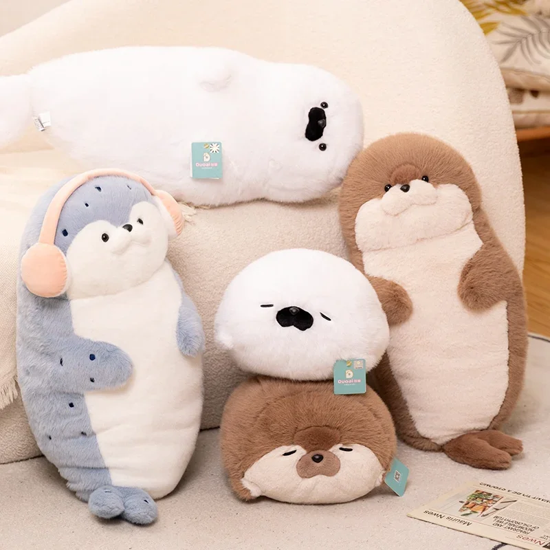 High Quality Cartoon Sea Creature Sea Otter Plush Doll Pillow Headset Seal Stuffed Animal Birthday Gift for Boys and Girl