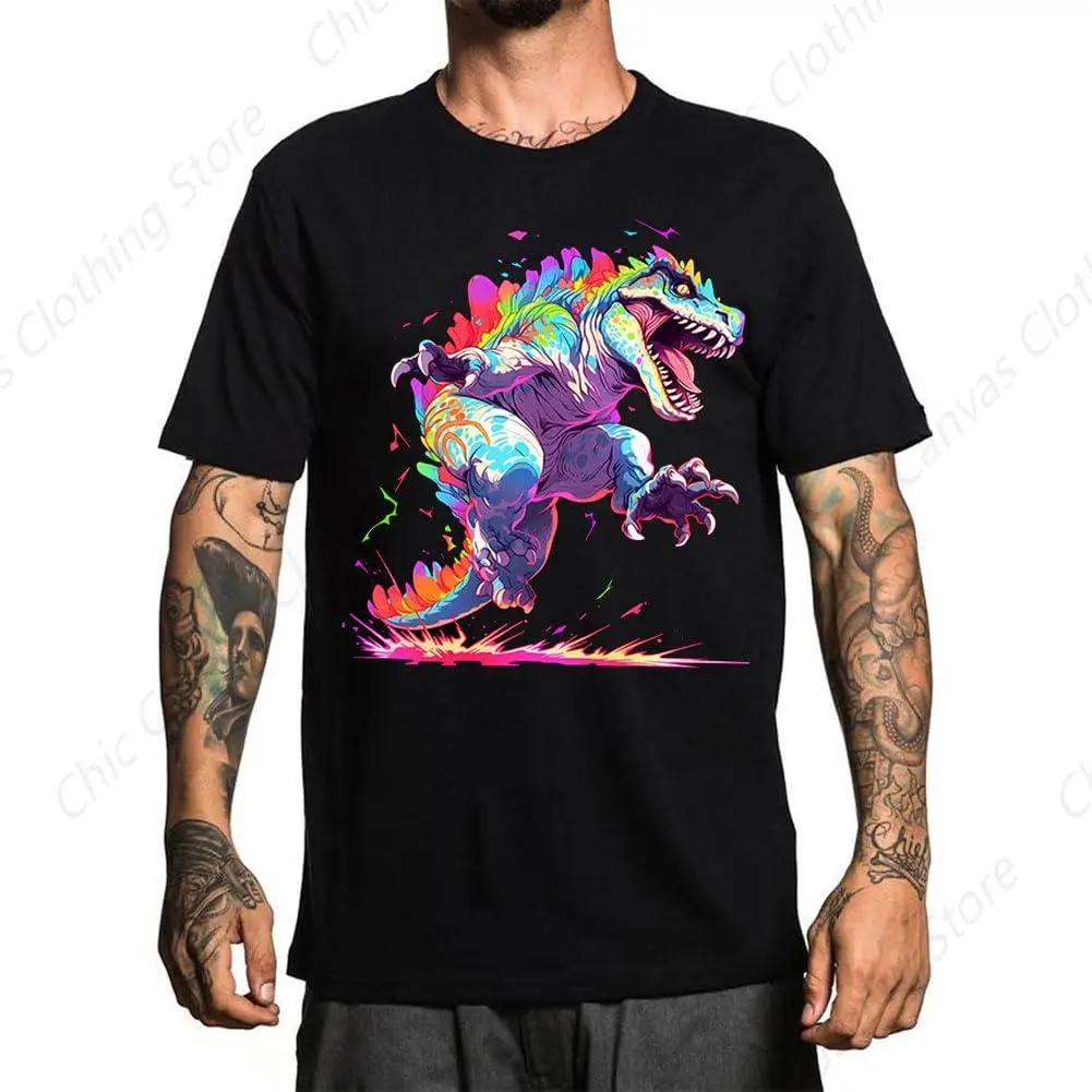 

Men's Rainbow Raptor Fun T-shirt Men's Novel Printed Pattern T shirt Cotton Comfortable Short Sleeve