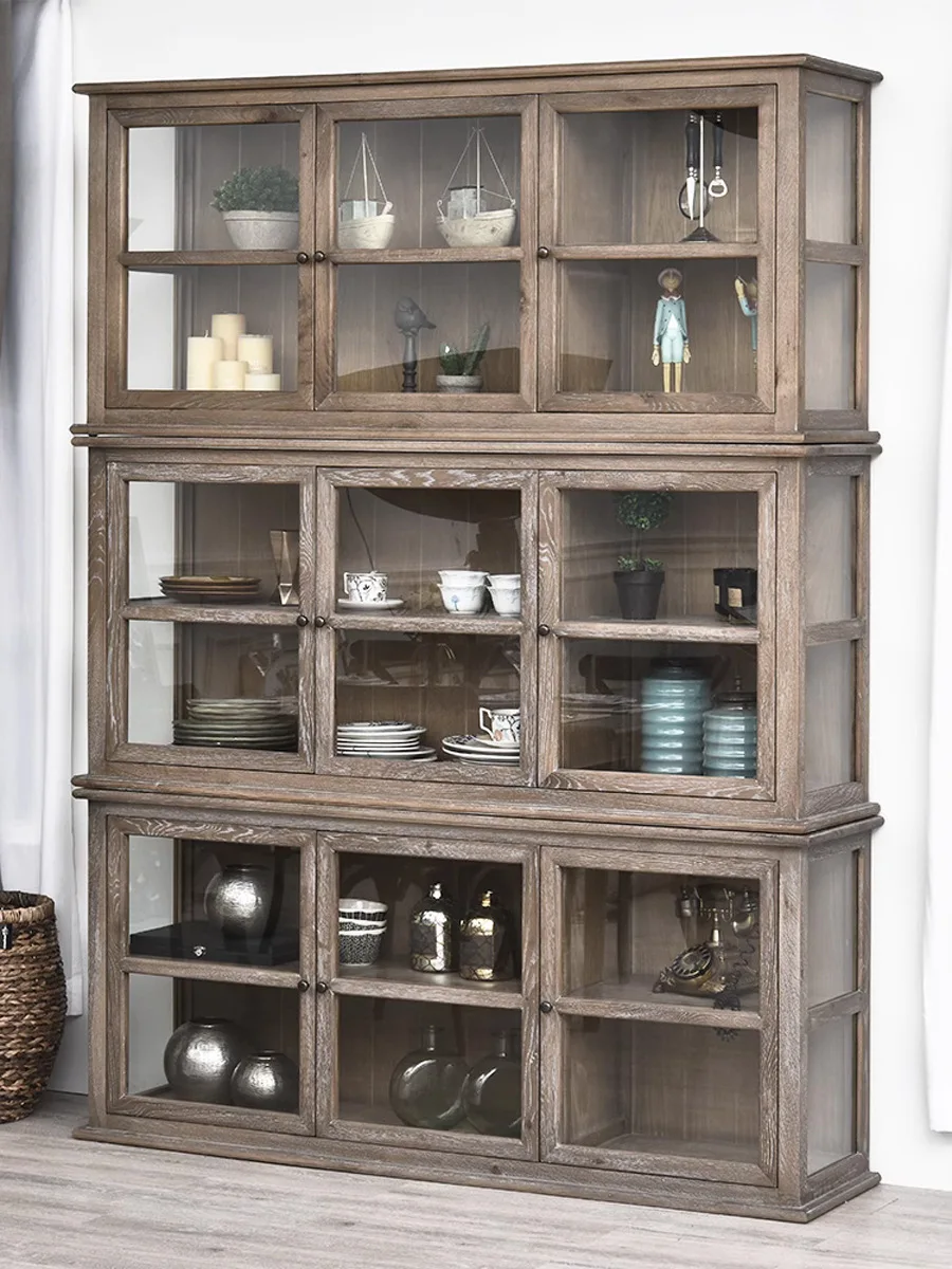 Ash wood dining side Solid wood weathered white storage display Wine cabinet Living room wall cabinet