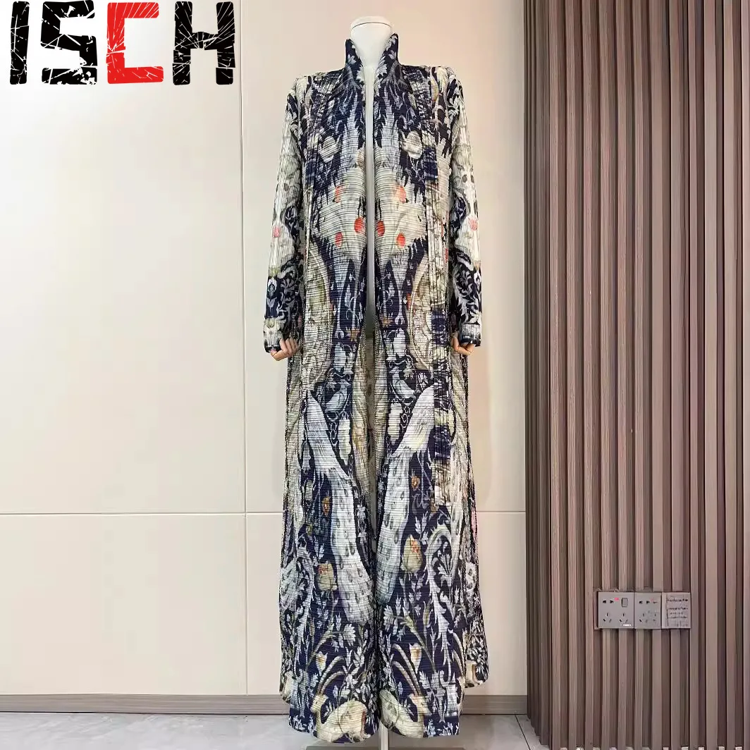 Pleats Loose Light Luxury Aristocratic Robe Pleated Autumn Section Of The Arabian Famous Wind Coat Coat Cloak Printed Female