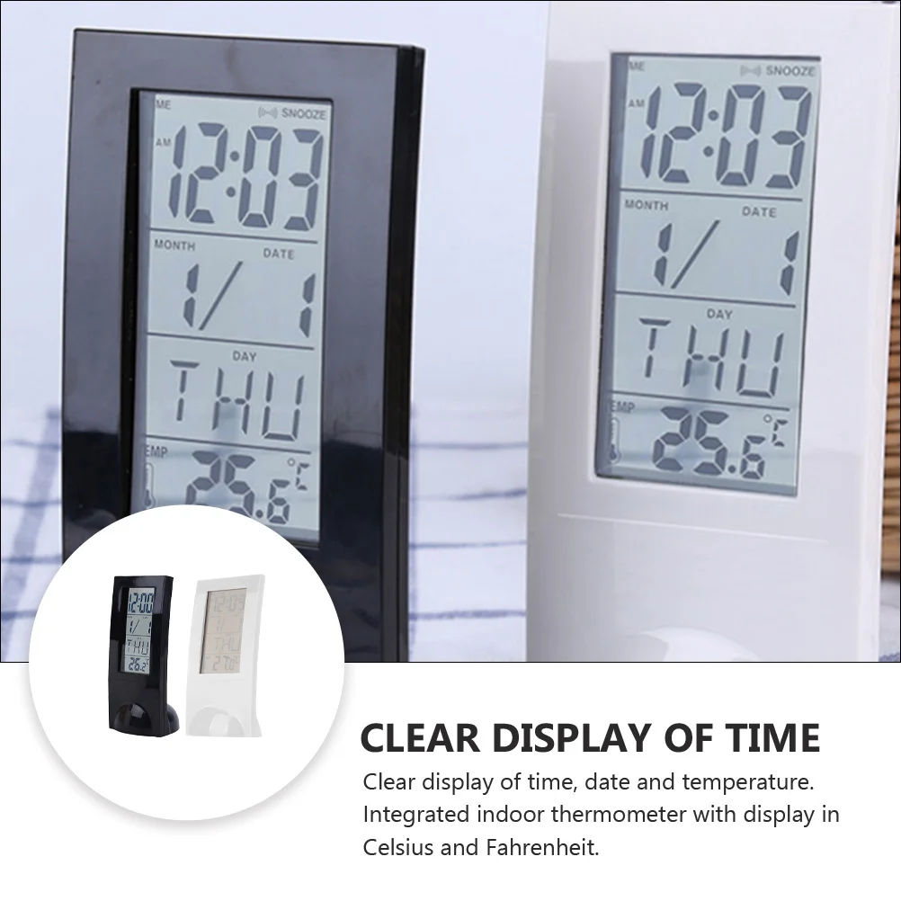

2Pcs Temperature Alarm Clock Digital LED Calendar Snooze Function Small Travel Electronic Table Clock Digital Alarm Clocks