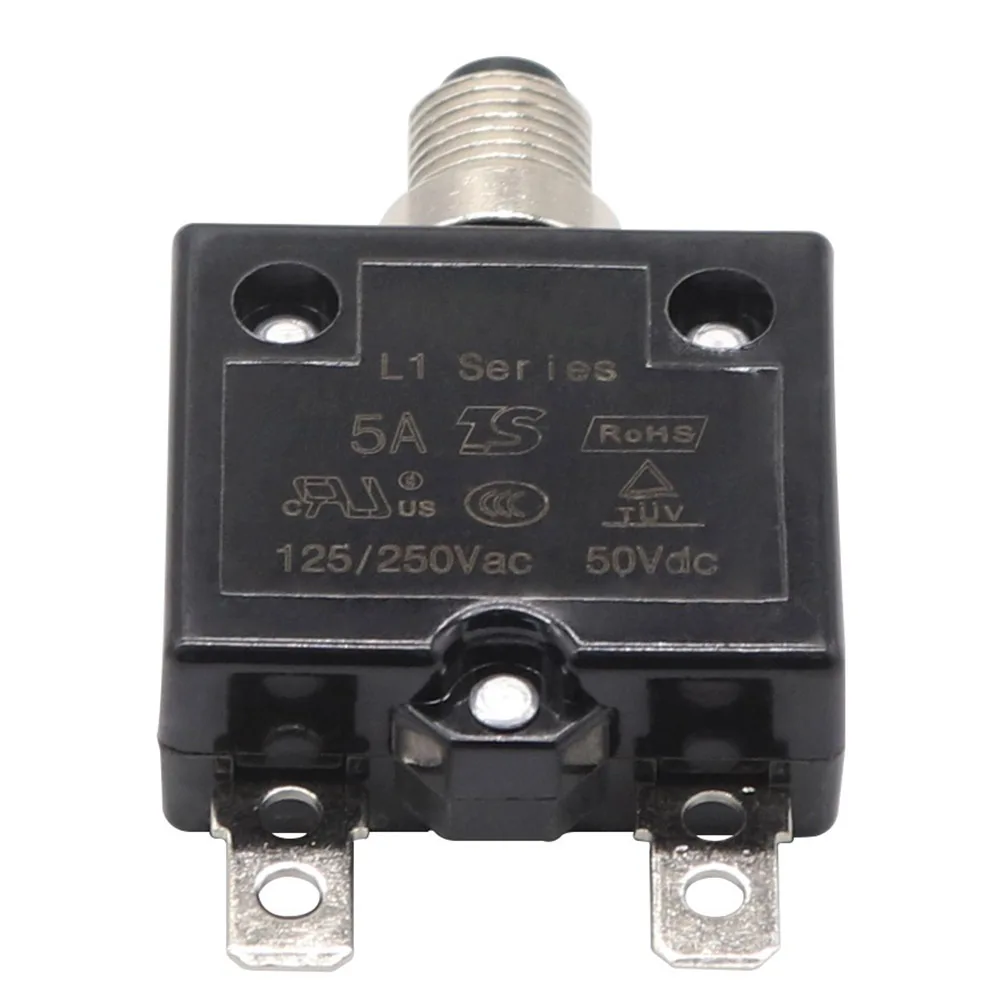 

Push button thermal overload protector from the reliable L1 series rated at an operational capacity of five amps