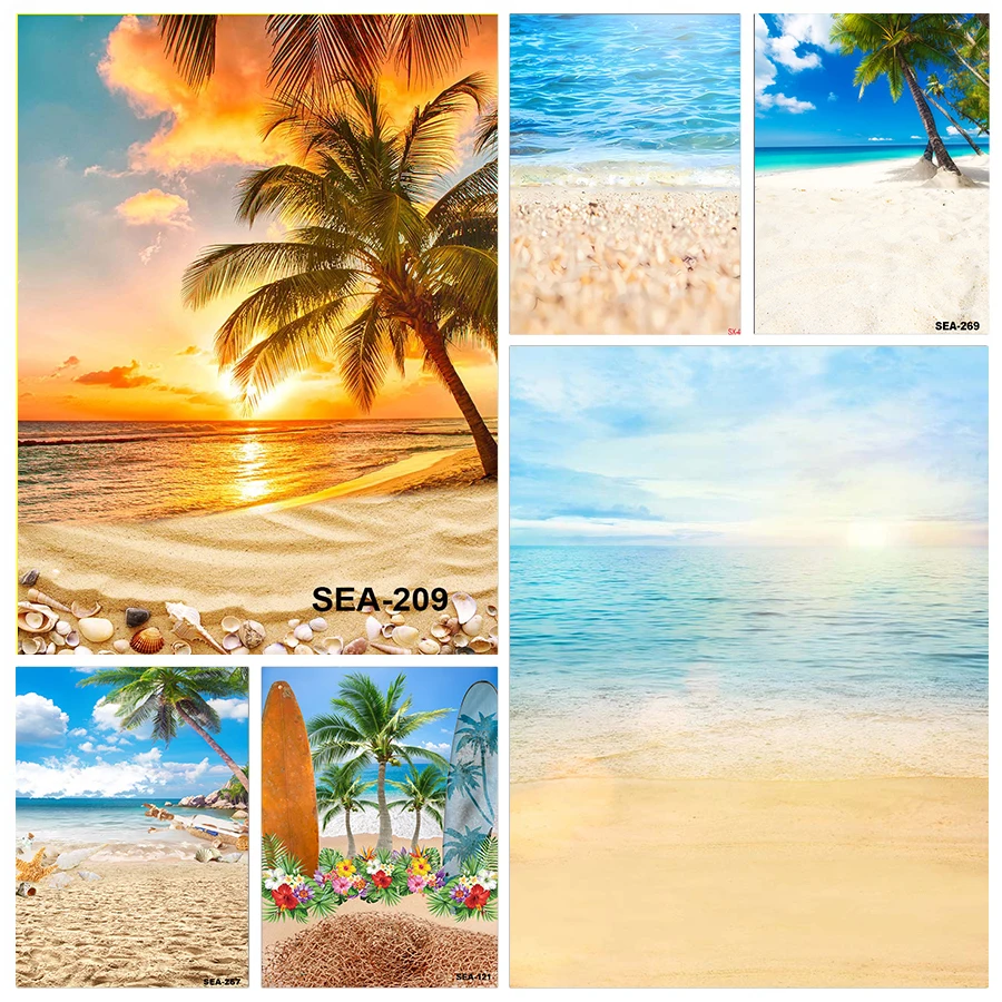 

Summer Beach Seaside Sunset Backdrop Tropical Hawaiian Ocean Palm Tree Photography Background for Aloha Luau Party Decoration