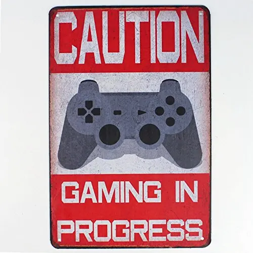 caution gaming in progress metal tin sign Bar Cafe Garage Wall Decor Retro vintage 8 X 12 inch