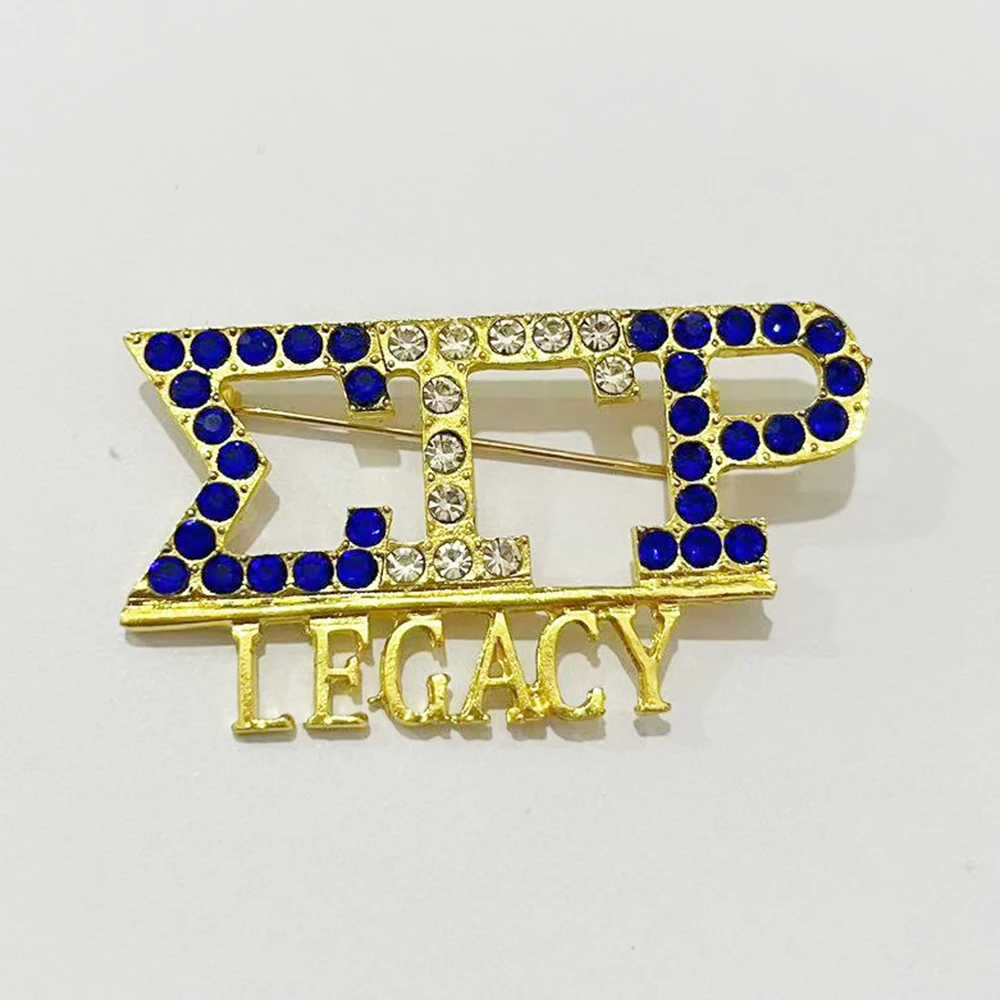 Custom Sorority Letter Sigma Gamma Rho Legacy Blue White Rhinestone Pearl Dress Decoration Buckle Badge Jewelry