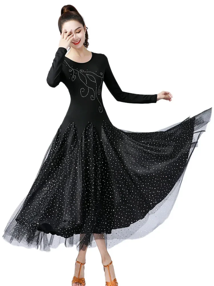 

High Quality Ballroom Dance Dress Women Performance Wear Dresses Modern Standard Tango Waltz Dress Short Sleeves