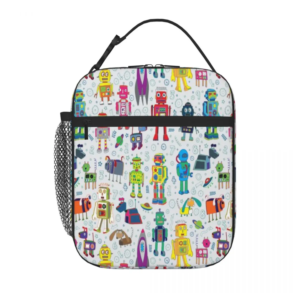 Hot Sale Robots In Space - Grey - Fun Robot Pattern By Cecca Designs Graphic Cooler Tote Rv Travel Lunch Handbag