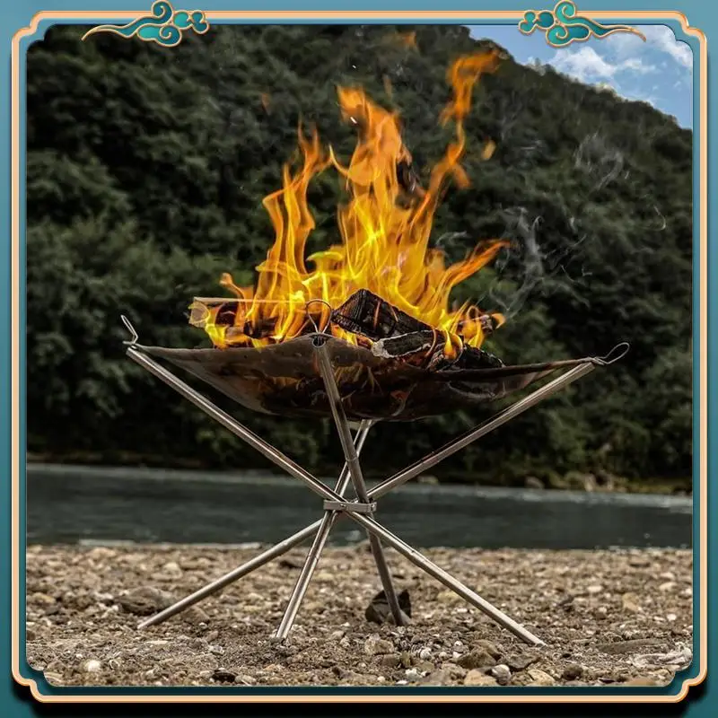 最新の屋外キャンプ焚き火ラックステンレス鋼燃焼ラックポータブル折りたたみ薪スタンドキャンプバーベキューグリッド
