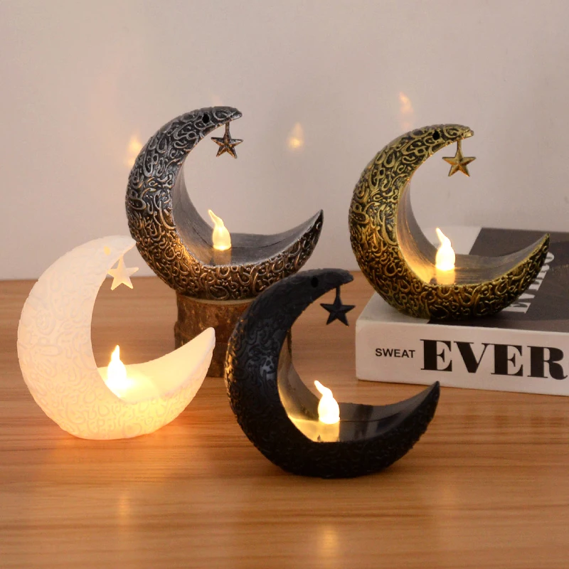 

Eid Mubarak LED Candle Holder Light Ramadan Kareem Lamp Stars Moon Night Light for Home Islamic Muslim Party Decoration Eid Gift