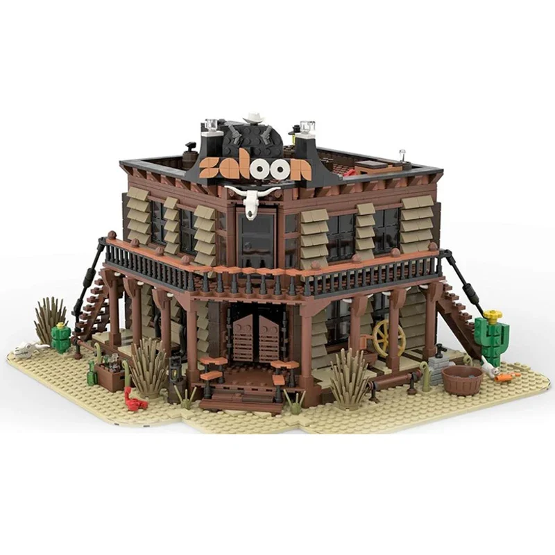 Moc Building Blocks Western Denim Collection Western Salon Cegły techniczne DIY Montaż Słynne zabawki dla dzieci Prezenty świąteczne