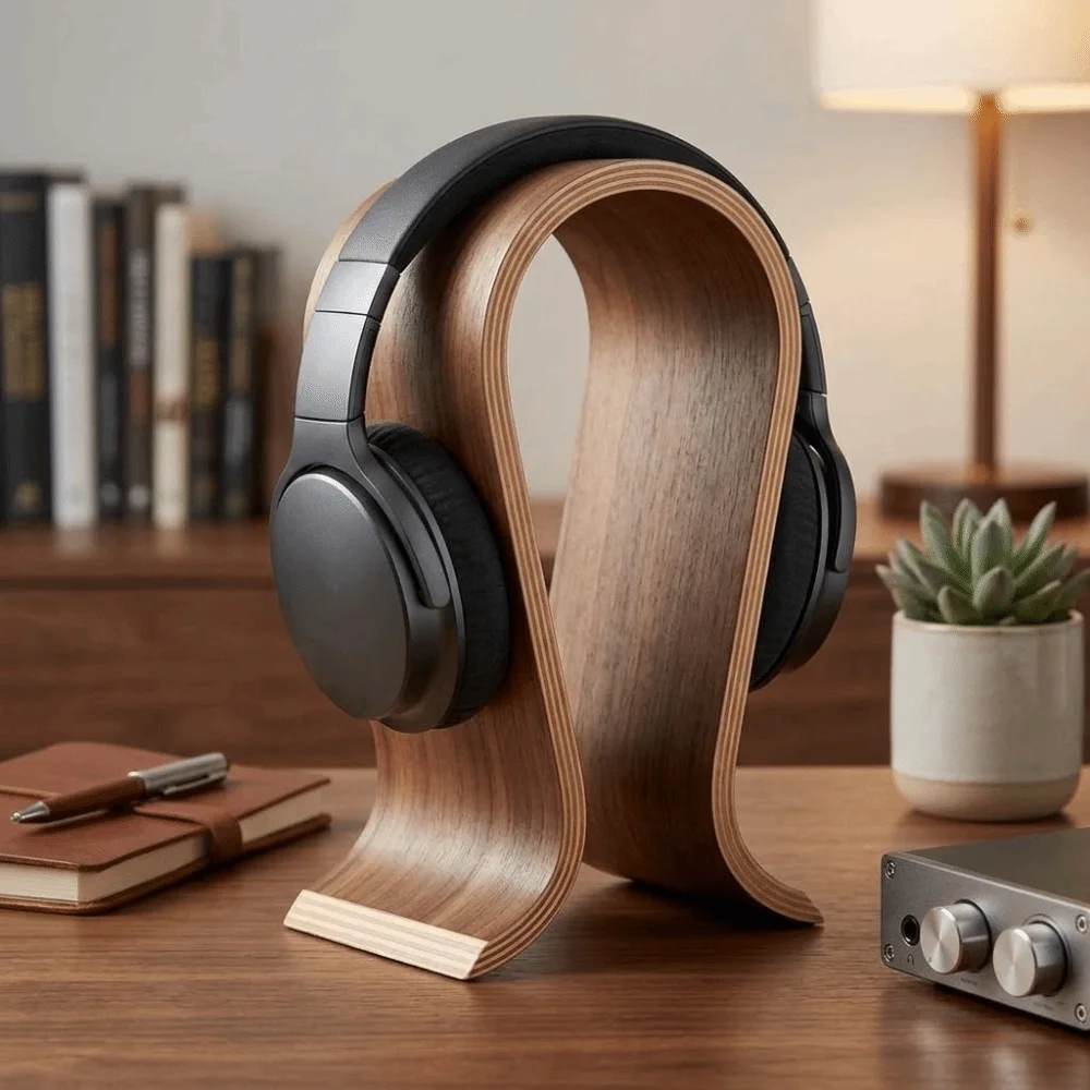 Solid Walnut Headphone Stand U Shape On-Ear Headset Display Shelf Universal Fit Sturdy Base Earphone Hanger Headset Accessories