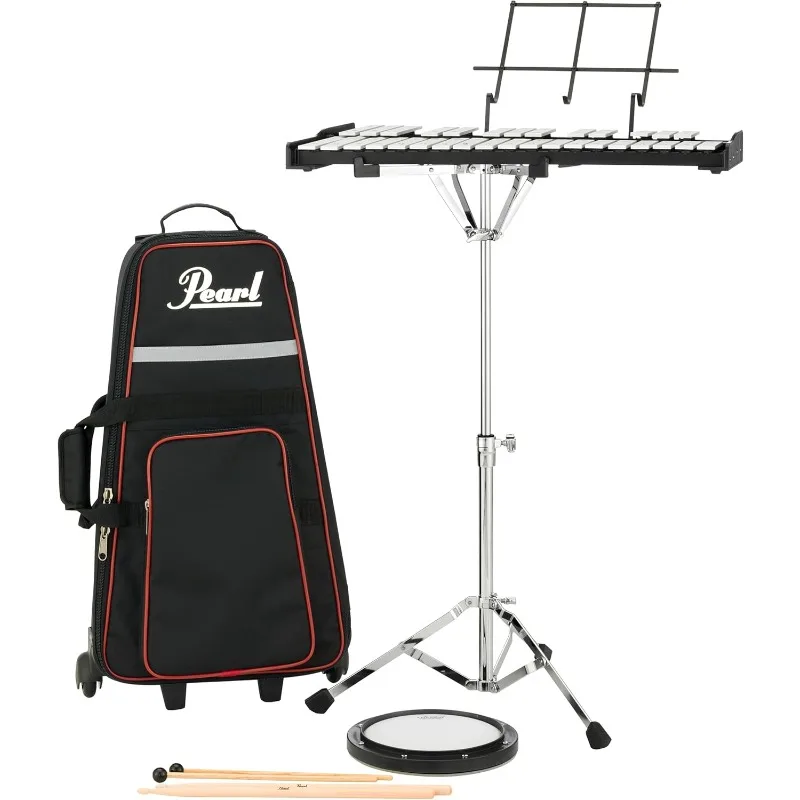 Kit campana Glockenspiel a 2 note Kit di percussioni educative per studenti con pad pratica sintonizzabile, custodia per trasporto con rotelle, bastoncini e