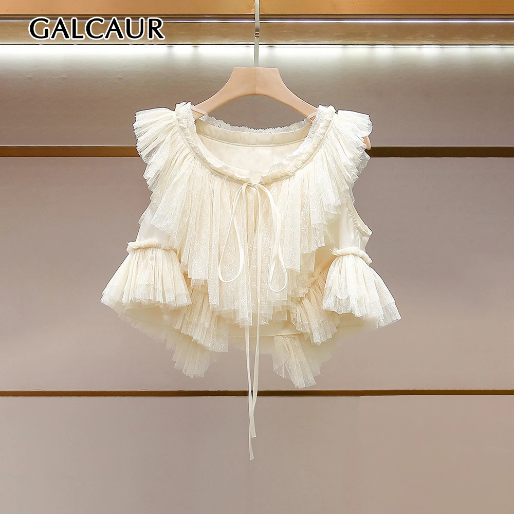 GALCAUR Solid Spliced Pleat Loose Tops for Women Round Neck Sleeveless Patchwork Lace Up Casual Shorts Female Fashion New Style