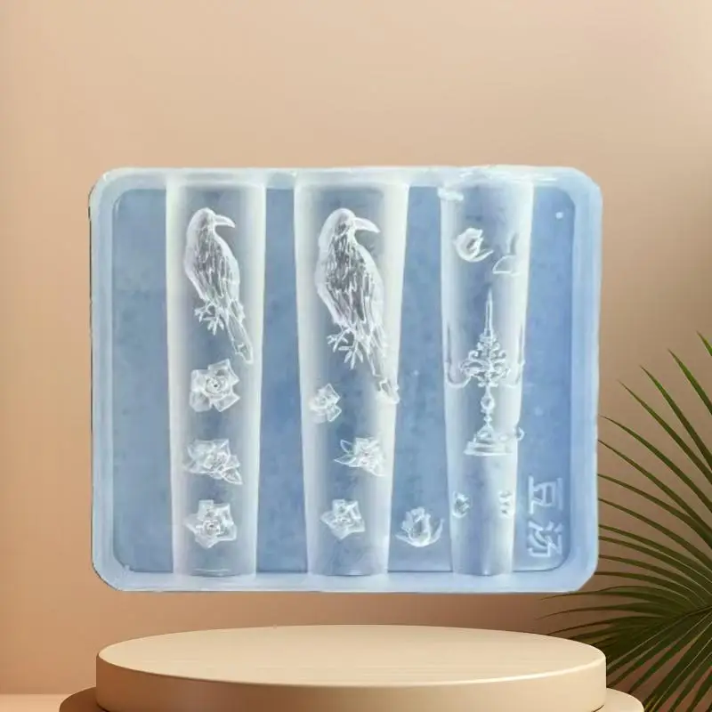 Molde transparente DIY, herramientas de diseño de manicura, candelabro de rosa de cuervo Retro, molde de silicona para uñas, decoración artística de uñas 3D con flores