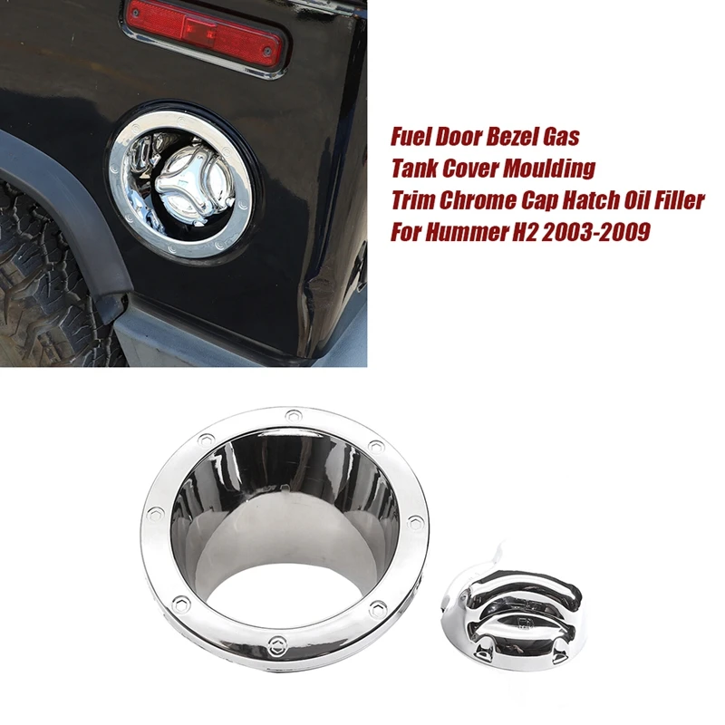 For Hummer H2 2003-2009 Car Fuel Door Bezel Gas Tank Cover Moulding Trim Chrome Cap Hatch Oil Filler Decorative Replacement