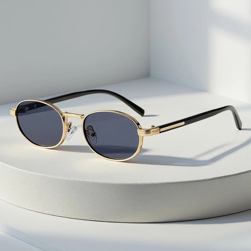 Vintage ovale Metall-Sonnenbrille für Herren und Damen, schlank, Retro, UV400-Schutz, trendige Sonnenbrille mit kleinem Gesicht, Alltagskleidung