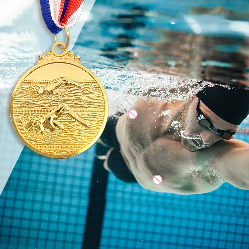 5cm Swimming Medal Competition Awards with Neck Ribbon Gold/Silver/Bronze Medal 1st/2nd/3rd Place Medals for Students Players