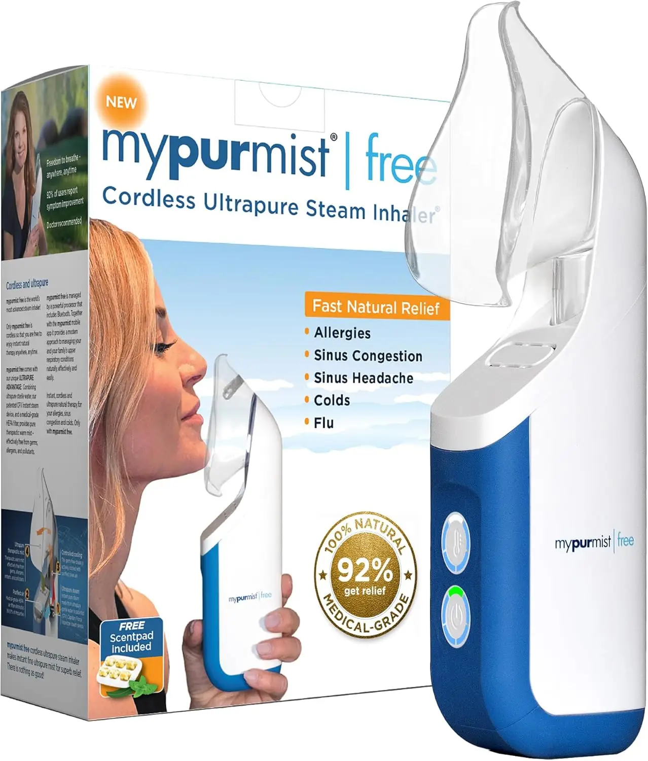 

Беспроводной паровой ингалятор для облегчения синусита, простуды и кашля - портативный персональный увлажнитель-испаритель