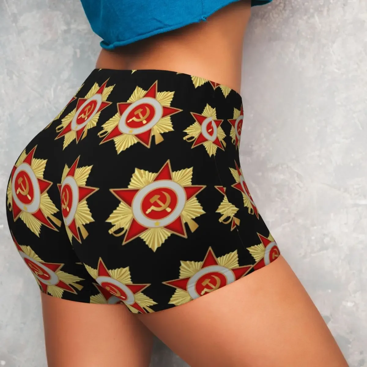 Custom CCCP Star Soviet Union USSR Yoga Shorts Women Gym Workout Running Athletic Volleyball Biker Shorts