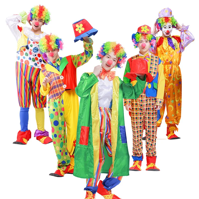 Adult Funny Circus Clown Jumpsuit Carnival Halloween Party Cosplay Men Costume Dress Up No Wig