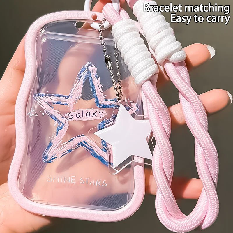 Transparent Stars Photo Card Holder Design Idol Photo Sleeve Anti Lost Keychain Photocards Protector Case Student Meal Card