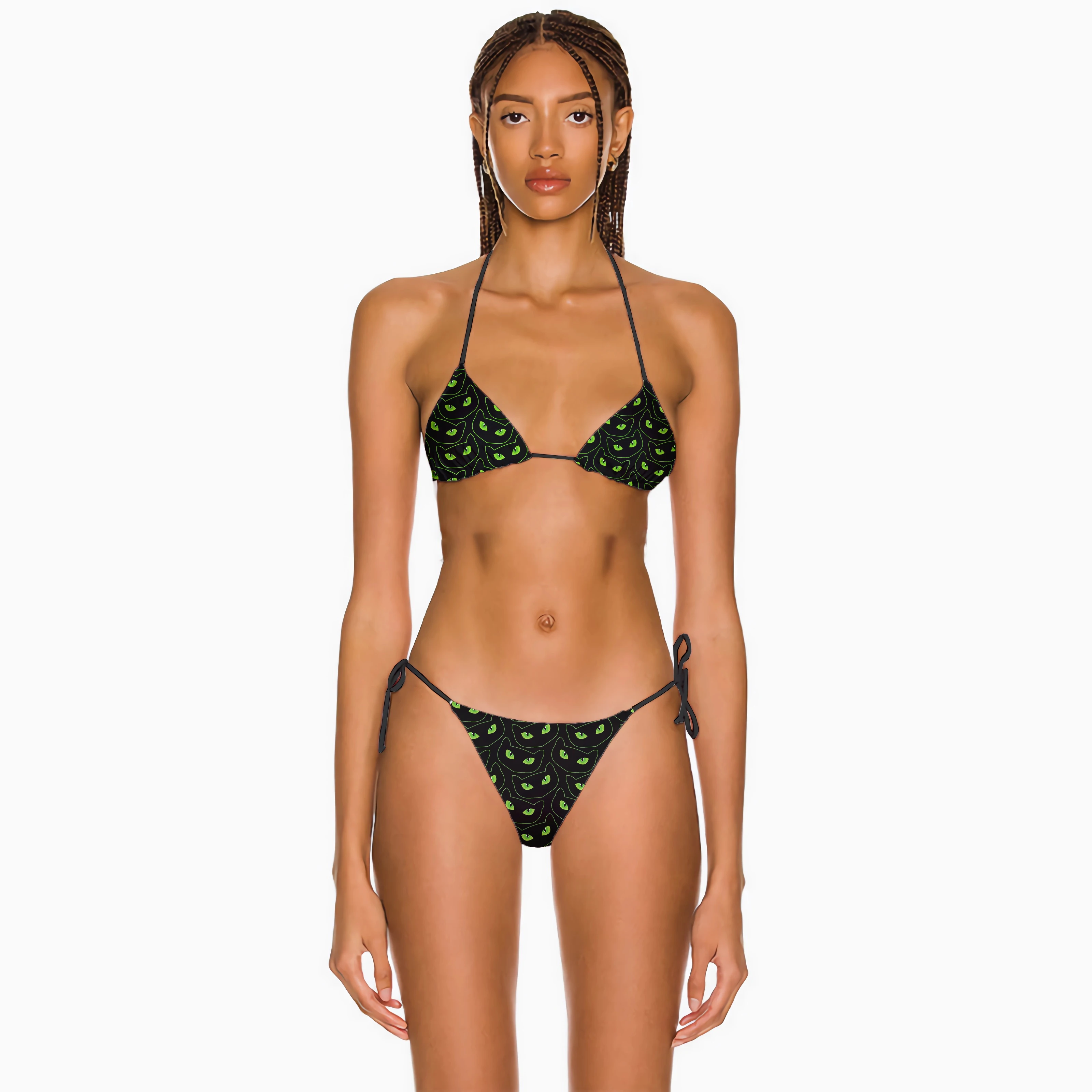 Bikini con estampado para mujer, con traje de baño Sexy Tanga, conjunto de Bikini brasileño con cuello Halter, ropa de playa, 2023