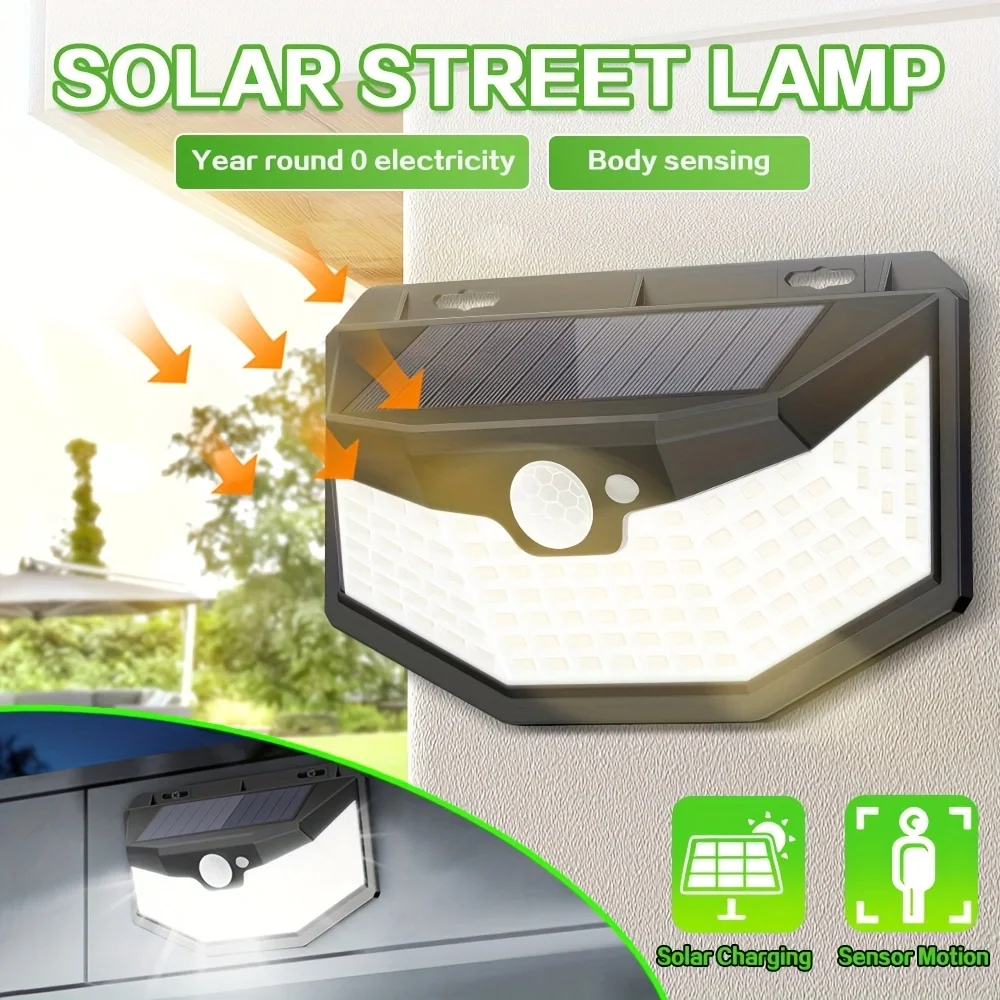 

115-светодиодные солнечные фонари для улицы, IP65, водонепроницаемый настенный светильник, датчик движения, солнечные фонари безопасности для сада, крыльца, двора, гаража