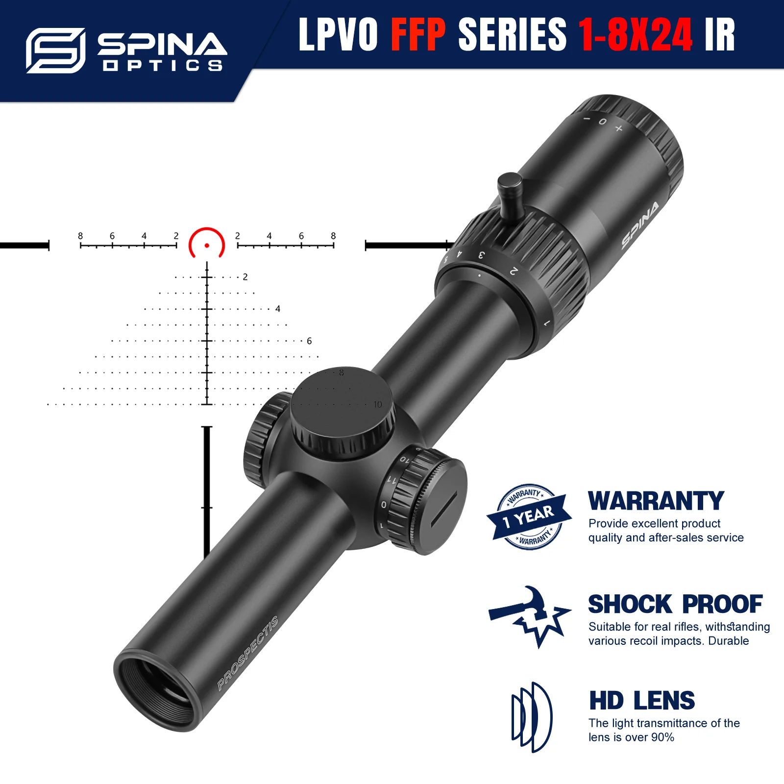 SPINA OPTICS LPVO 1-8X24 FFP 5-200m Tactical Rifle Scope Short Dot Quickly Shooting Etched BDC&Wind Reticle AR15.223.556etc