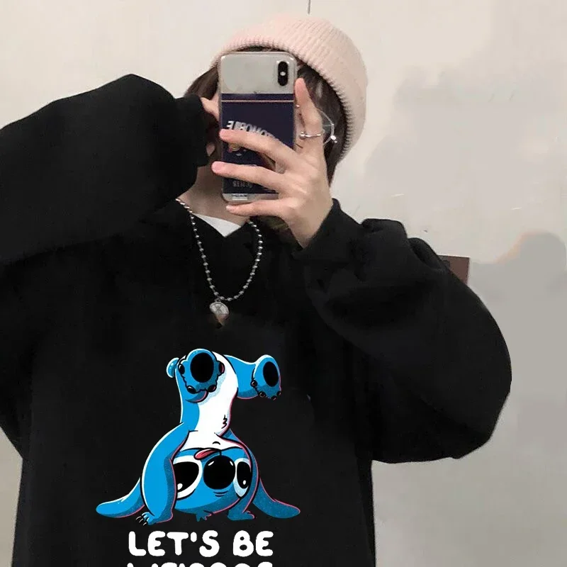 여성용 스티치 하라주쿠 풀오버, 귀여운 카와이 캐주얼 상의, O-넥 엔젤 프린트 후드 맨투맨, 긴 소매 고스