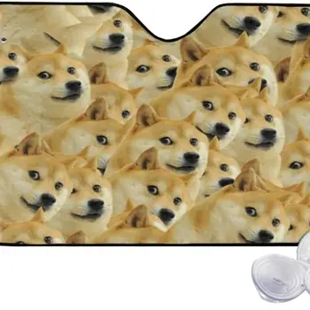 Mr Doge Meme Dog 패턴 차양, 앞 창문 차양, 대부분의 세단 SUV 블록, 최대 UV 광선, 차량을 시원하게 유지