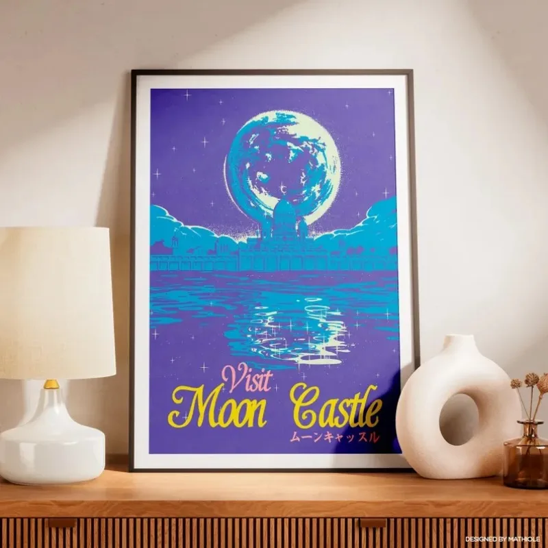 Vintage Watercolor 90s Anime Lover Travel Poster Visit Animes Illustration Canvas Painting Wall Art Living Room Home Decor Gift