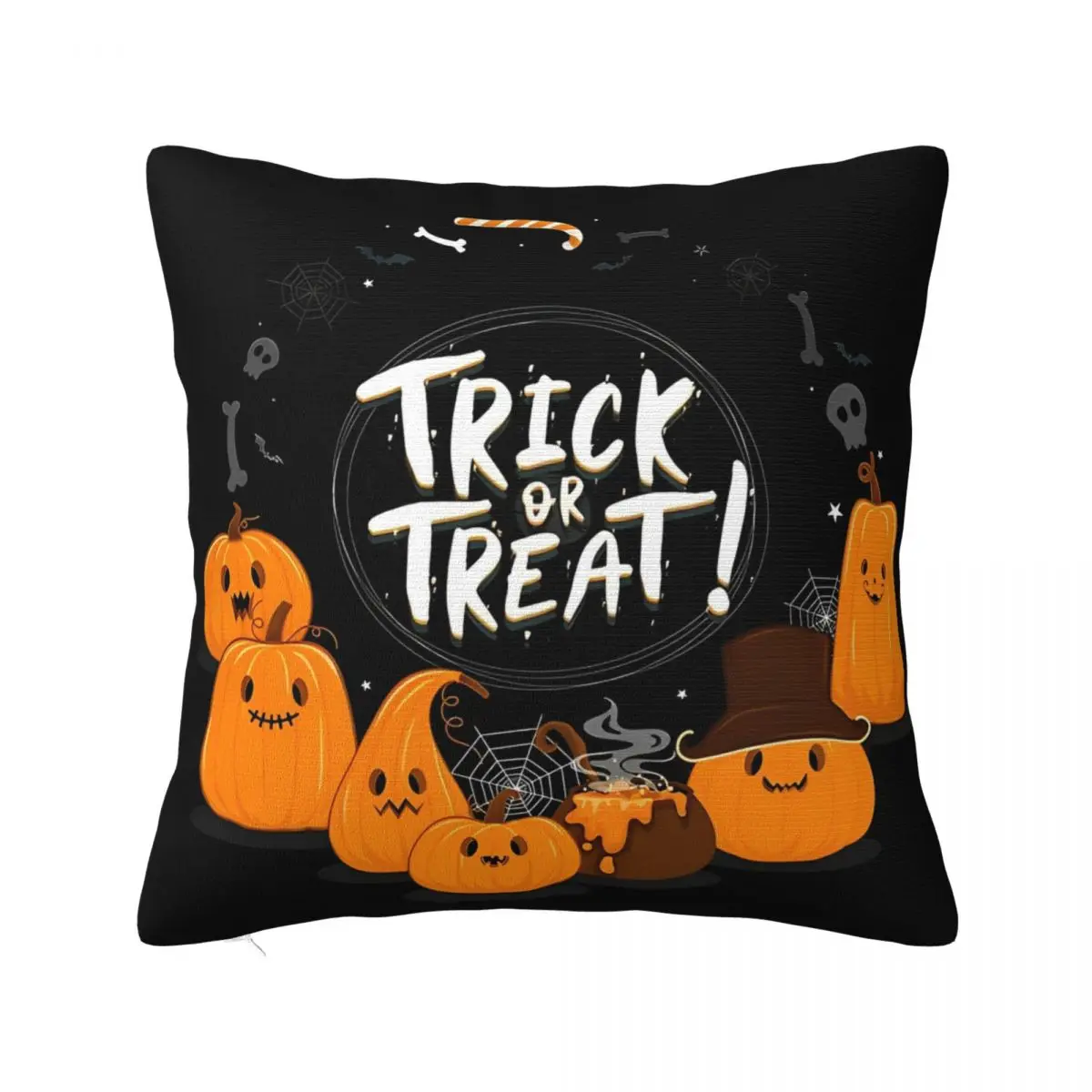 Trick Or Treat Cute Halloween Pumpkims Pillowcase Soft Cushion Cover Decorative Throw Pillow Case Cover Living Room Square 40X40