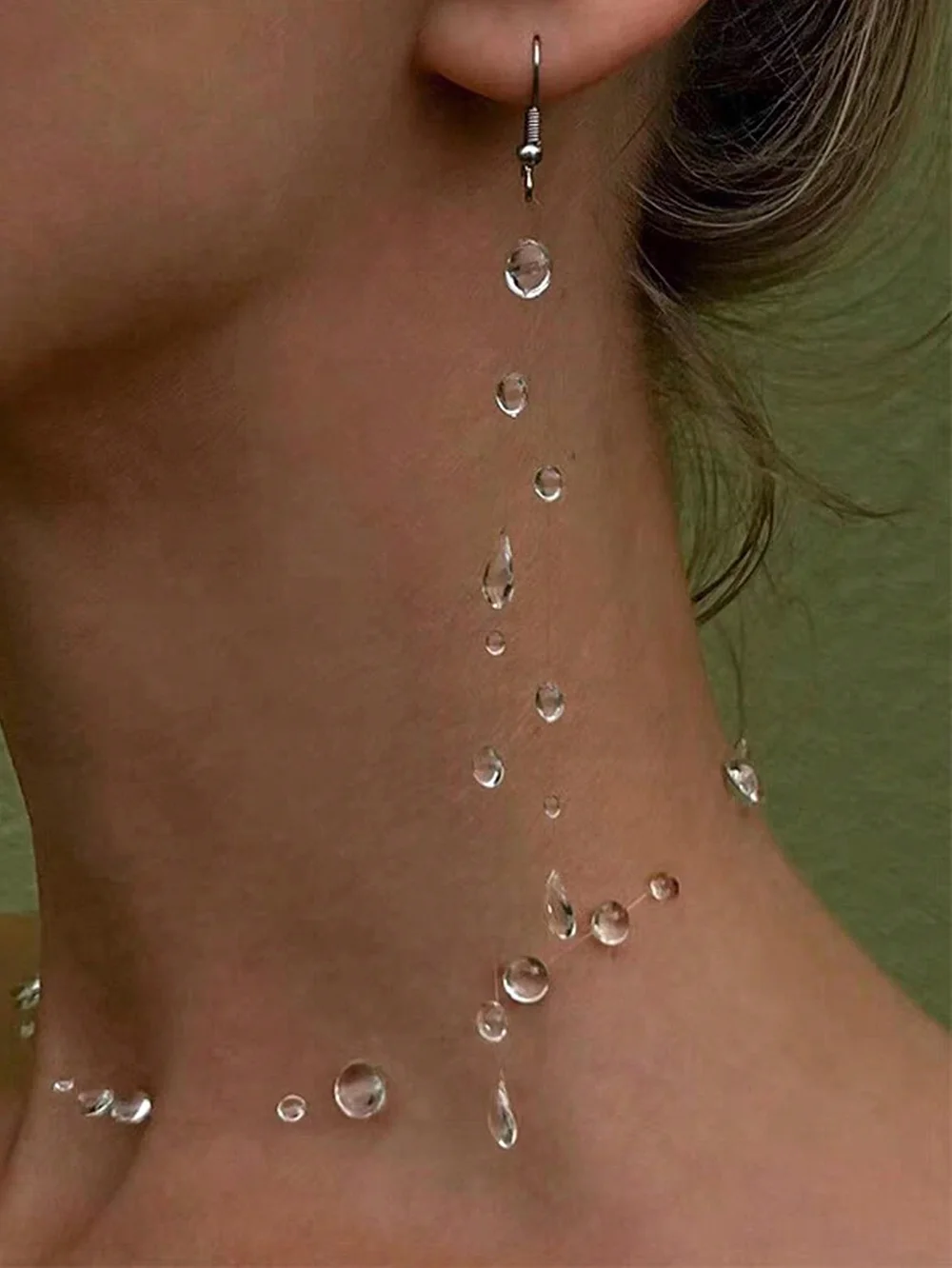 شفافة قطرات الندى بالتنقيط الغراء شرابة الأقراط غير المتكافئة شيك شخصية مجوهرات الأزياء للنساء عطلة يومية ارتداء #2