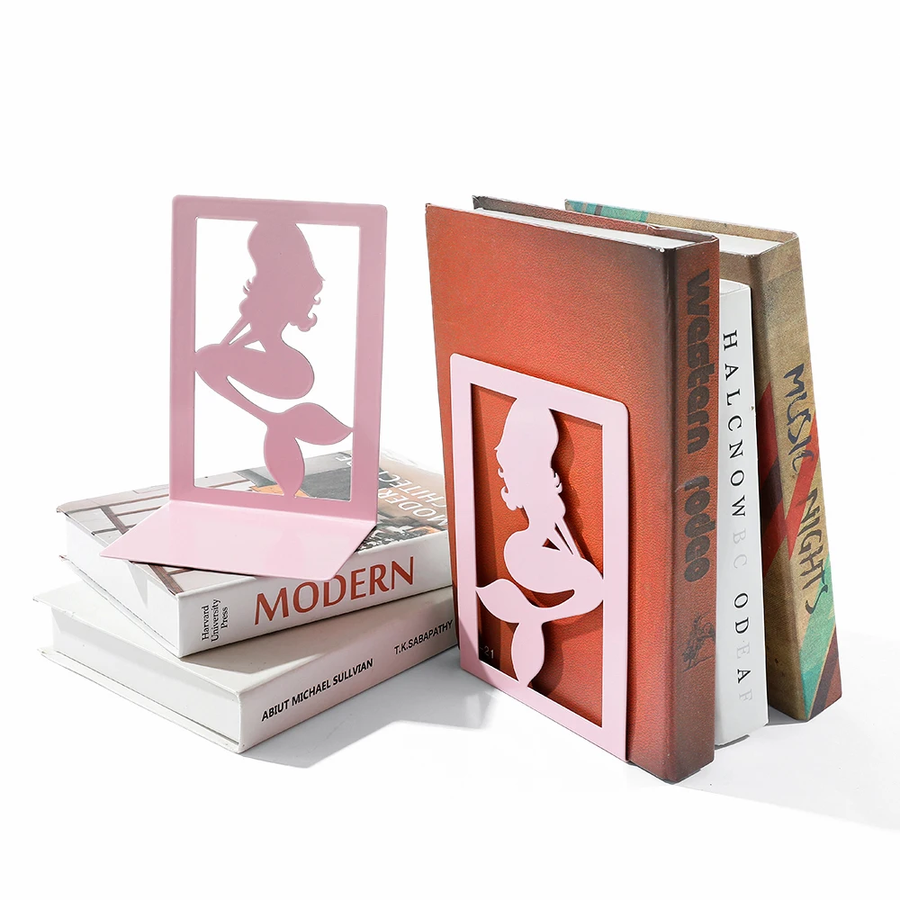 Imagem -05 - Sweet Pink Mermaids Metal Bookends para as Mulheres Heavy Duty Book Ends Livros Decorativos Stand Presentes para Meninas