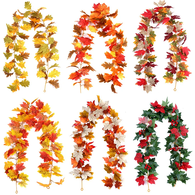 

Wholesale Simulation Halloween Black Maple Leaf Home Thanksgiving Autumn Color Rattan Harvest Festival Simulation Leaves