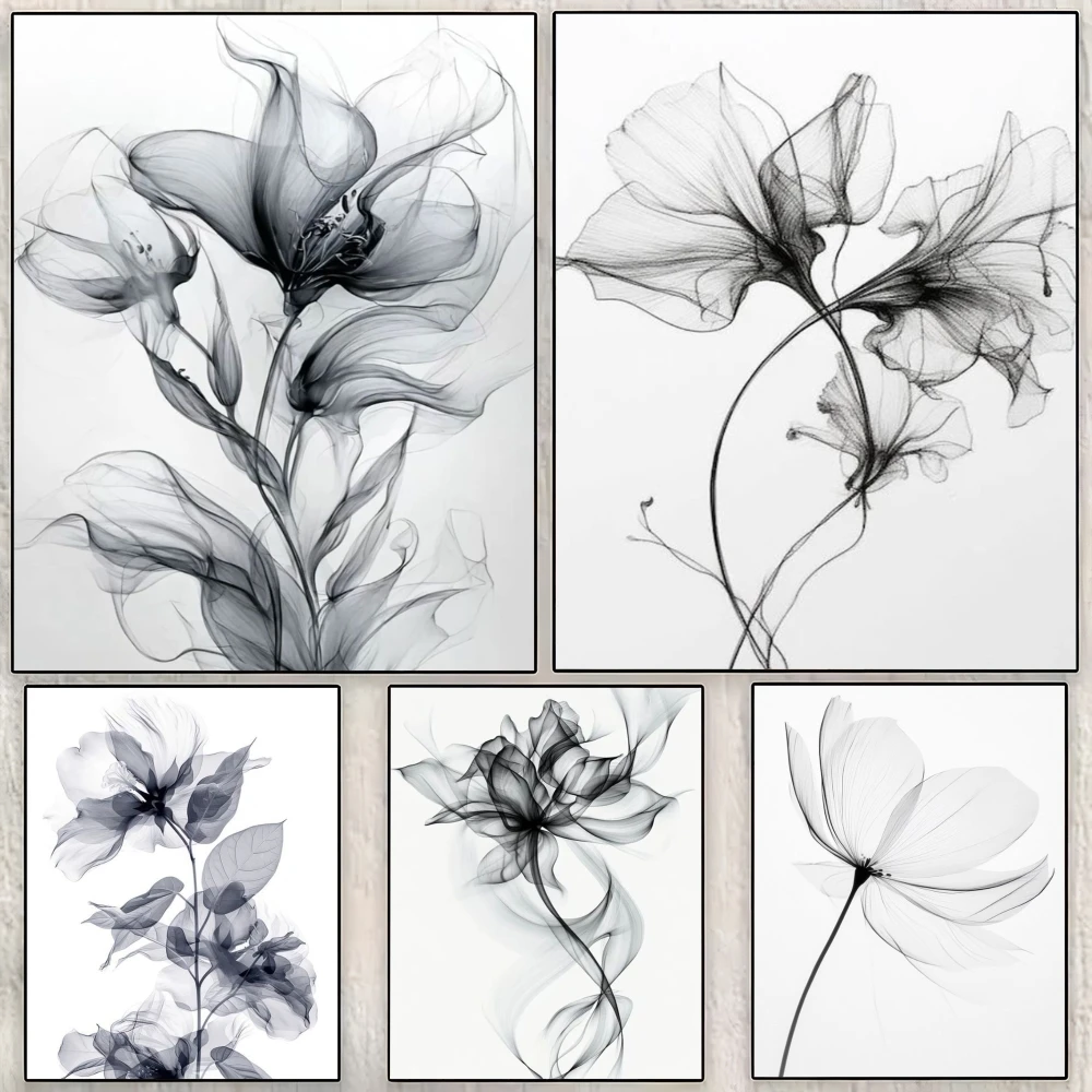 Black and White Ink Flowers Painting Calligraphy Canvas Poster Room Home Wall Decoration Painting Art Spaces Anti-wrinkle