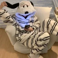 Cute Girl Cartoon Puppy Hooded Coral Fleece Pajamas Set Women's Winter New Thickened Large Size Loungewear Pajamas for Women - Image 2