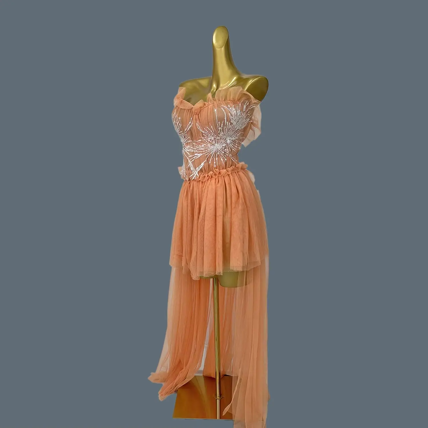 

Elegant Princess Pleated Asymmetrical Long Dress Birthday Dinner Party Evening Dress Graduation Prom Nightclub Dance Wear Boboji