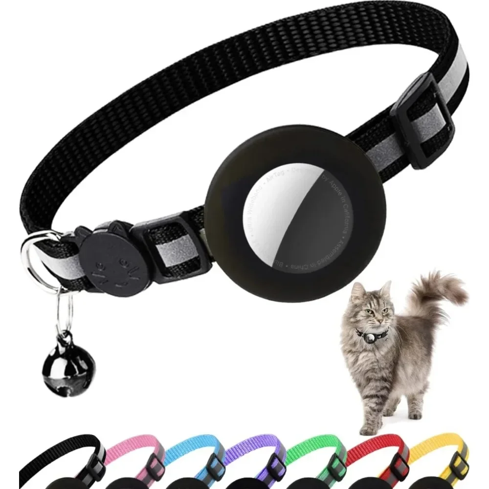 Collier pour chat mignon avec Airtag intégré, détachable, réfléchissant, avec clochette, en nylon et silicone, pour chatons et chats