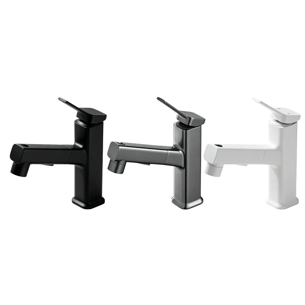 Basin Mixer Tap with Retractable Spout and Multi-Mode Water Jet System Designed for Countertop Sink Mounting Applications