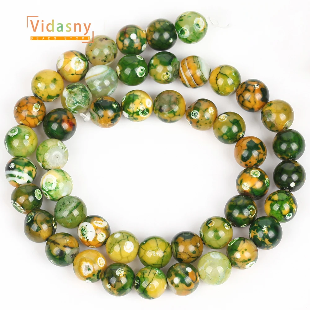 6/8/10mm Natural Stone Yellow Green Dragon Veins Agates Beads For Jewelry Making Round Loose Diy Accessories Bracelet Necklace