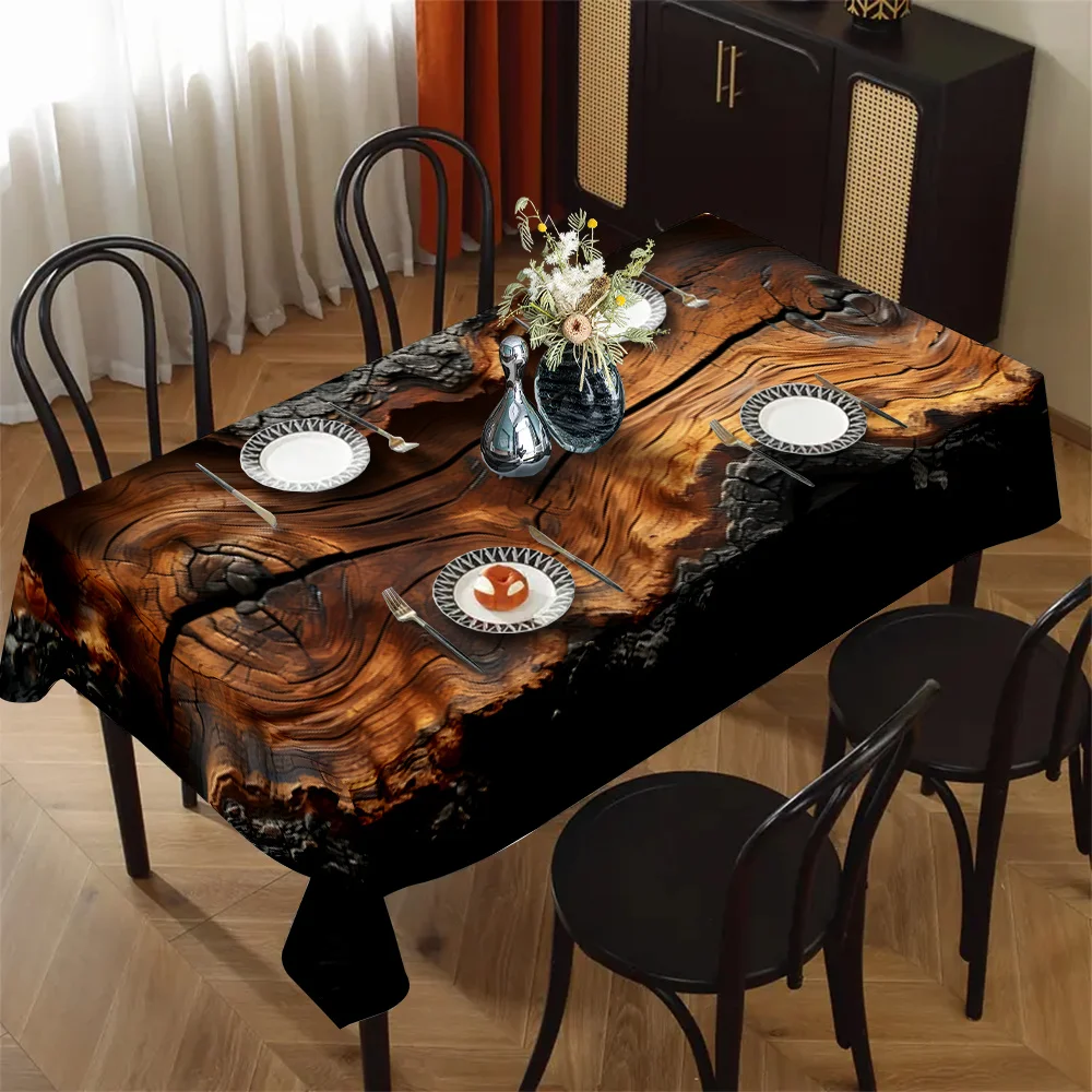 1pc beautiful wood-grain pattern rectangular polyester tablecloth, stylish and elegant