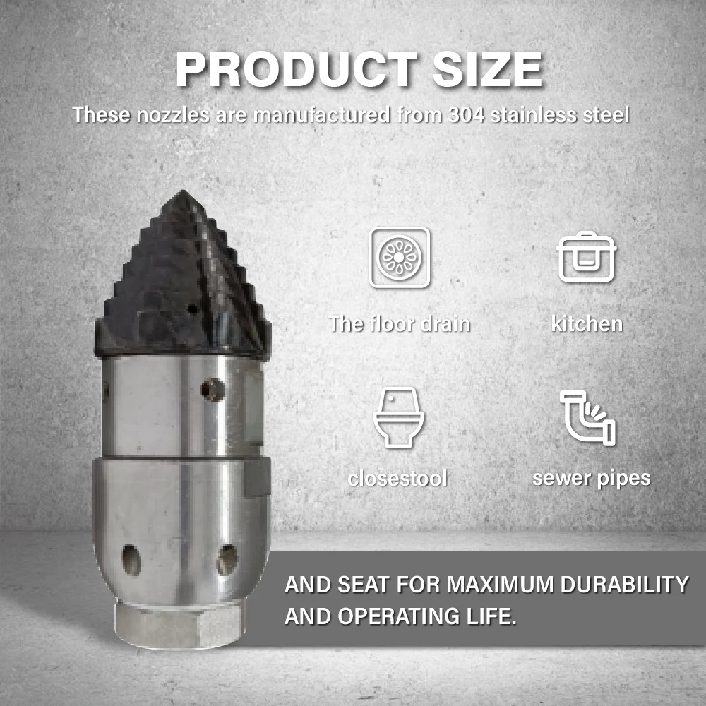 Stainless Steel Ultra High Pressure Sewer Jetter Machine Spare Parts Rotating Pipe Cleaning Nozzles Sewer Jet Nozzles