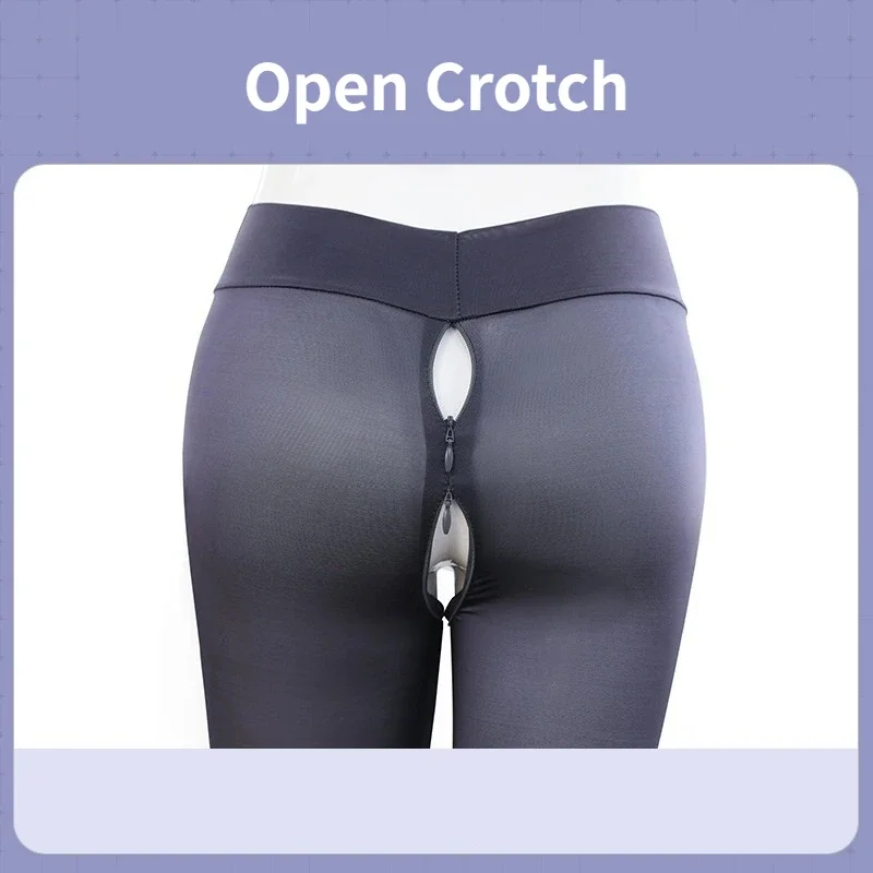 Woman Open Crotch Leggings with Double Hidden Zippers Erotic Crotchless Panties Super Thin Nylon Push Up Hollow Underwear Adult