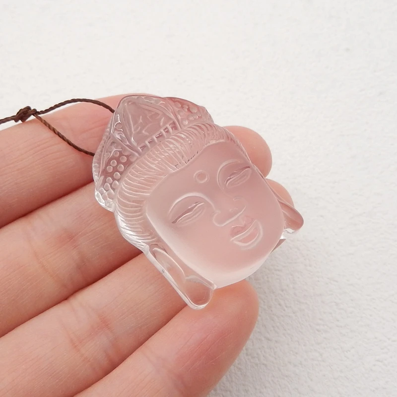 Natural Stone White Quartz Carved Buddha Head Lucky Amulet Pendant,Fashion Necklace Accessories For Women Men 37x26x14mm 23g