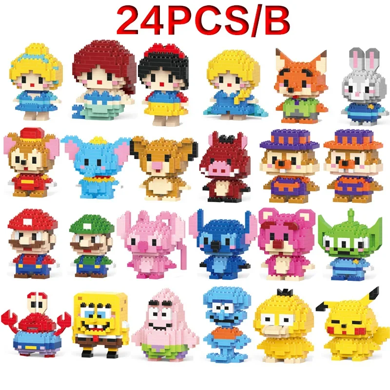 NEW Mini Super Mario Bros Figures Disney Stitch Building Blacks Cartoon Anime Pokemon Pikachu Assembled Bricks Kids Toy Gift